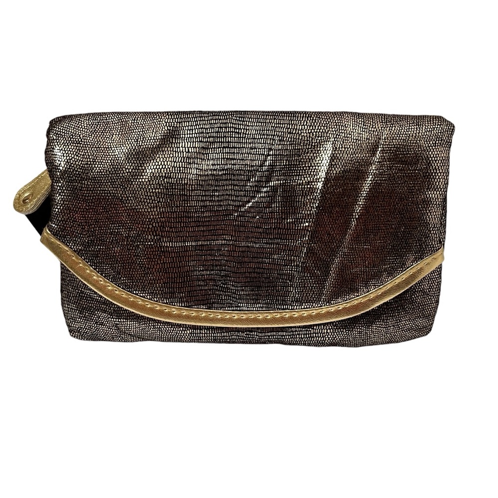 Modella Dark Gold Mesh Fold Over Clutch Bag NWT
